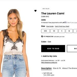 Cami NYC Silk Lace Trim Chemise - Cream and Black